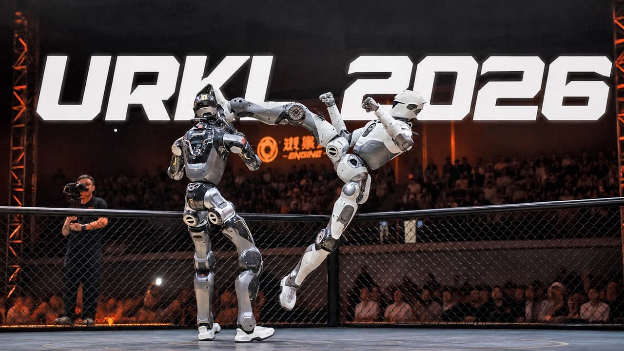 White Eagle airborne mid flying-kick against Matador in the URKL cage, Shenzhen